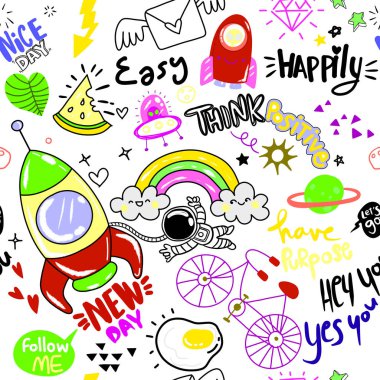 simgeler ve tasarım öğeleri ile sevimli el çizilmiş doodle seti