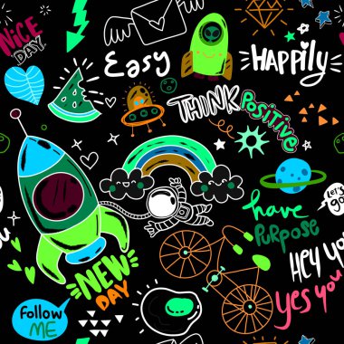 simgeler ve tasarım öğeleri ile sevimli el çizilmiş doodle seti
