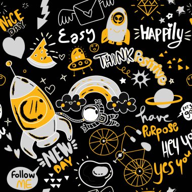 simgeler ve tasarım öğeleri ile sevimli el çizilmiş doodle seti