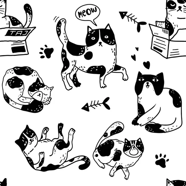 Elle çizilmiş kediler ile çocukça sorunsuz desen. Trendy scandinav — Stok Vektör