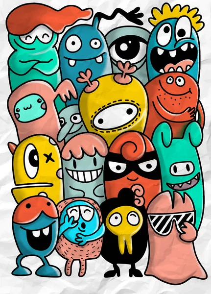 Colección de Monstruos de dibujos animados. Conjunto vectorial de monstruos de dibujos animados grou — Vector de stock