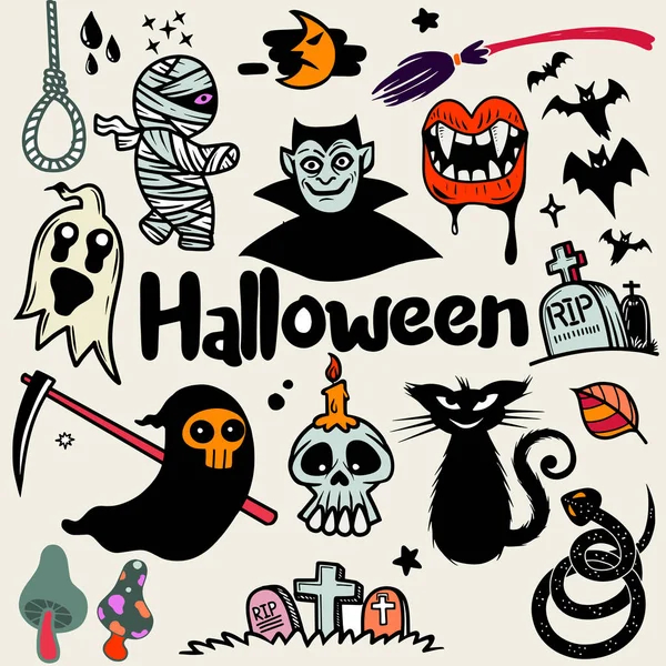 Happy Halloween desain elemen. Elemen desain Halloween, logo - Stok Vektor