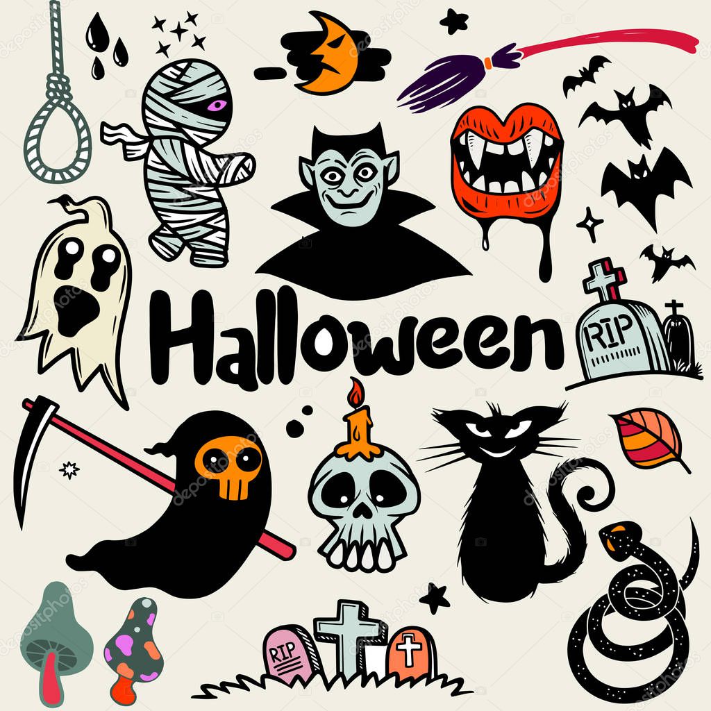 Happy Halloween design elements. Halloween design elements, logos, badges, labels, icons and objects