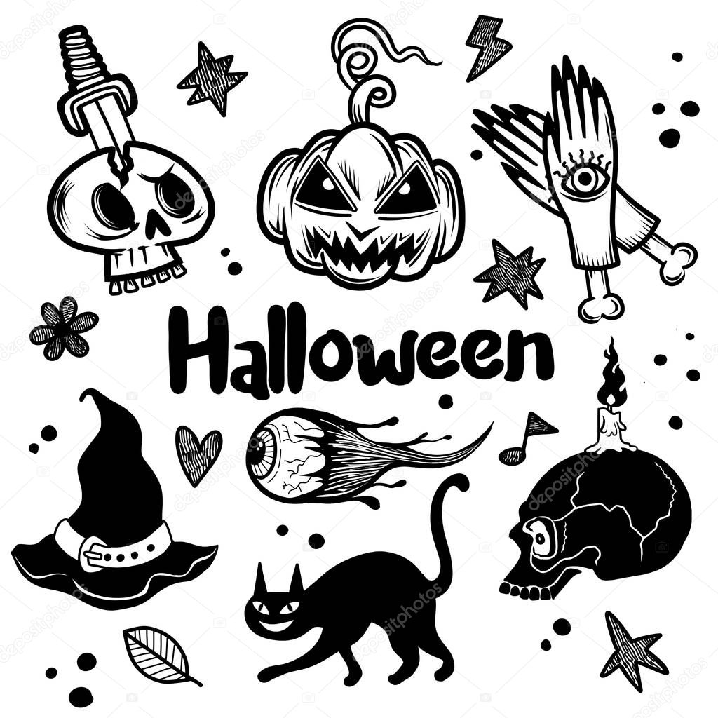 Happy Halloween design elements. Halloween design elements, logos, badges, labels, icons and objects