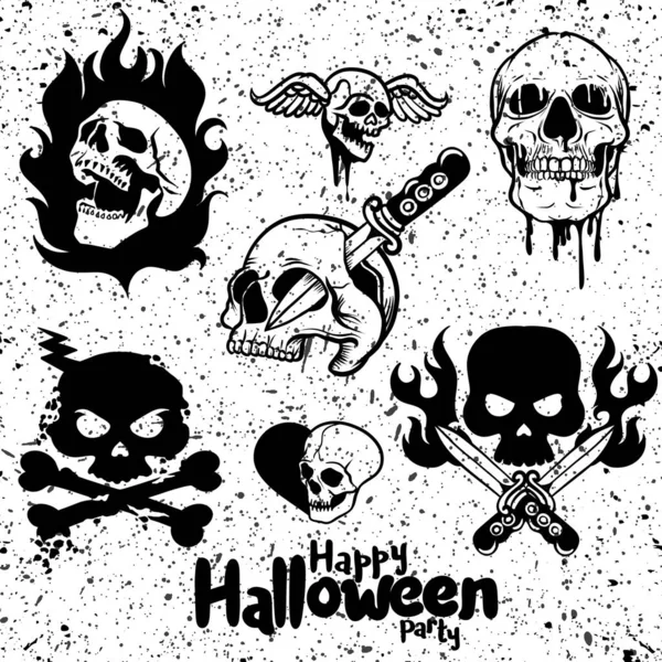 Set of different skull charactres ,Spooky skulls and bones,Hallo — ストックベクタ