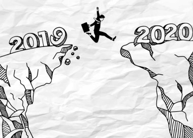 2019 ve 2020 yılları arasında atlayan bir iş adamı. Mutlu yıllar 2020