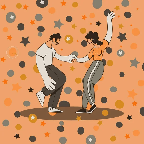 Feliz pareja de chicos y chicas bailando. Danza activa musical. Vect. — Archivo Imágenes Vectoriales