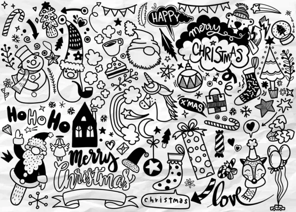 Großes Set weihnachtlicher Designelemente im Doodle-Stil — Stockvektor