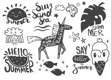 Yaz simgeleri ve tasarım elementleri kümesi