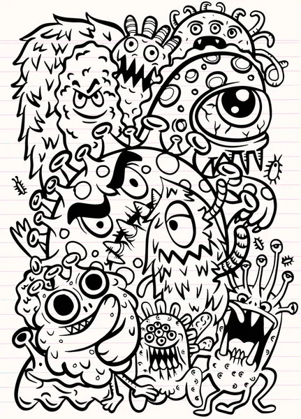 Set Von Coronavirus Symbolen Handgezeichnete Linie Kunst Cartoon Vektor Illustration — Stockvektor