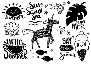 Yaz simgeleri ve tasarım elementleri kümesi