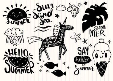 Yaz simgeleri ve tasarım elementleri kümesi