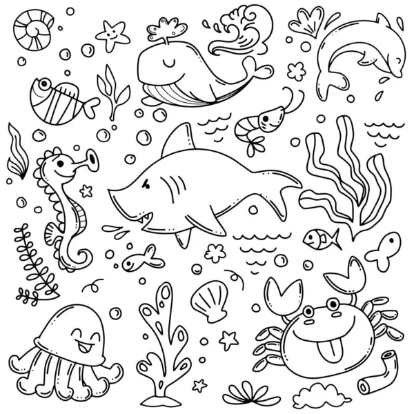 海洋生物 あなたのデザインのためのスケッチのコレクション — ストックベクタ