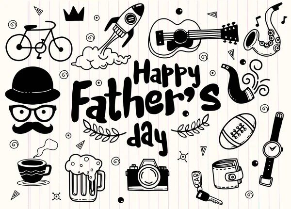 Fathers Day Collection Hand Drawings Male Accessories Background — Stock Vector
