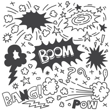 Çıkartma simgeleri elle çizilmiş karalama, bum balon