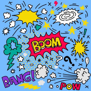 Çıkartma simgeleri elle çizilmiş karalama, bum balon