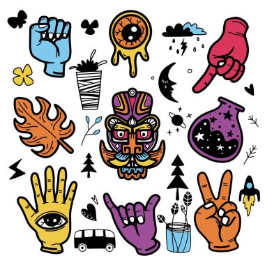 Çıkartmalar elle çizilmiş dövme stili