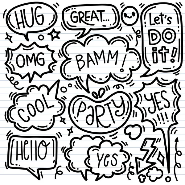 Hand Drawn Background Set Cute Speech Bubble Eith Text Doodle — Stock Vector