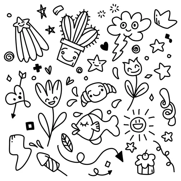 Aufklebersymbole Handgezeichnetes Doodle Handgezeichneter Vektor Illustration Von Doodle Illustrator Linienwerkzeuge — Stockvektor