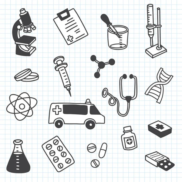 Cutest Doodle Medicine Icon Set Your Design Hand Drawn Health — Stock Vector