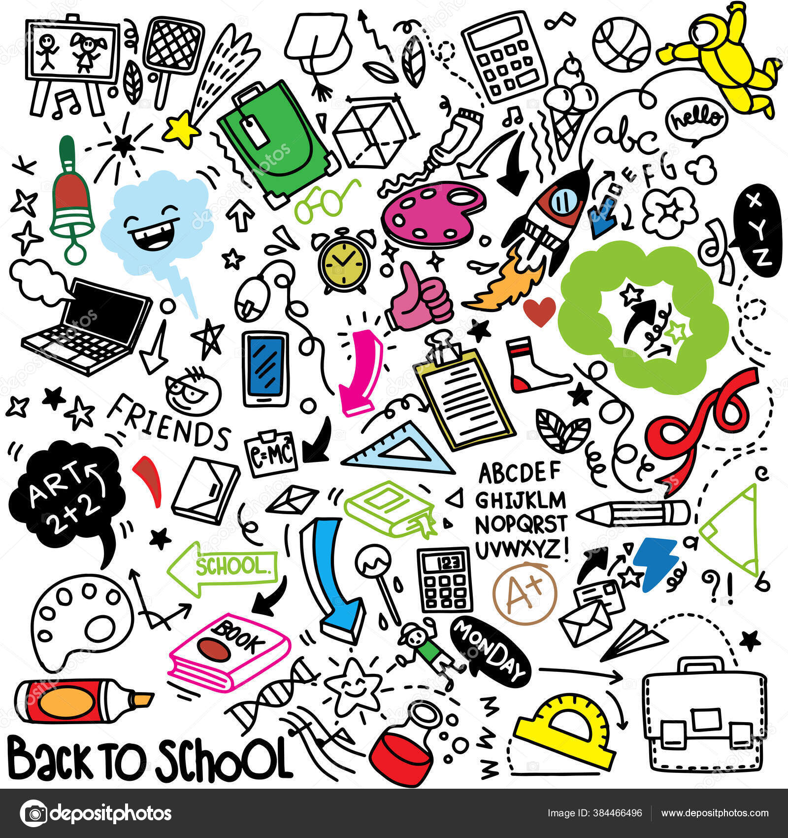 Doodle art school education student and tools Stock Vector Image
