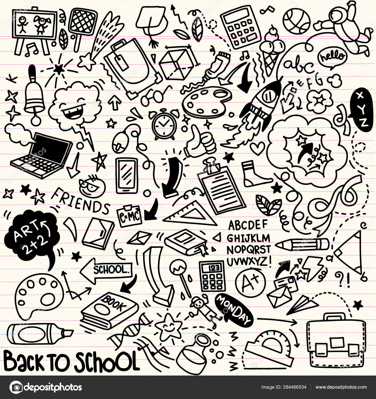 Школьный Клипарт Векторные Каракули Школьные Иконы Символы Объекты.