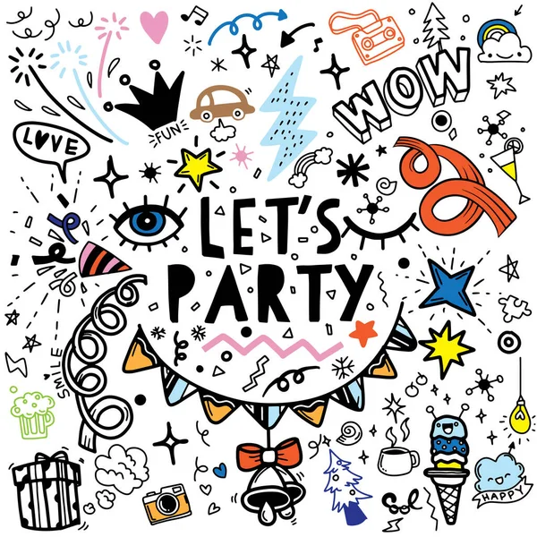 Set Party Illustration Handgezeichnetes Doodle Sketch Linienvektor Party Set Skizzensymbole — Stockvektor