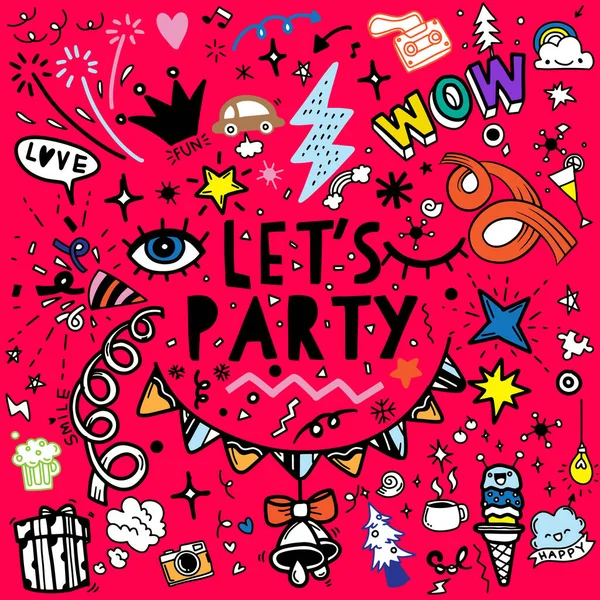 Set Party Illustration Handgezeichnetes Doodle Sketch Linienvektor Party Set Skizzensymbole — Stockvektor