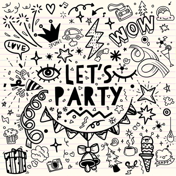 Set Party Illustration Hand Drawn Doodle Sketch Line Vector Party — Stock Vector