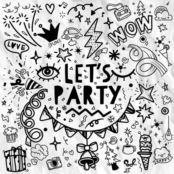 Set Party Illustration Hand Drawn Doodle Sketch Line Vector Party — Stock Vector