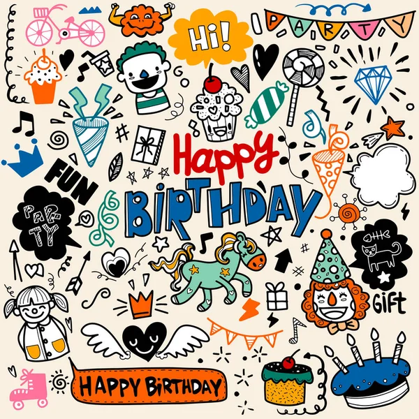 Doodle Birthday Party Background Hand Draw Birthday Element — Stock Vector