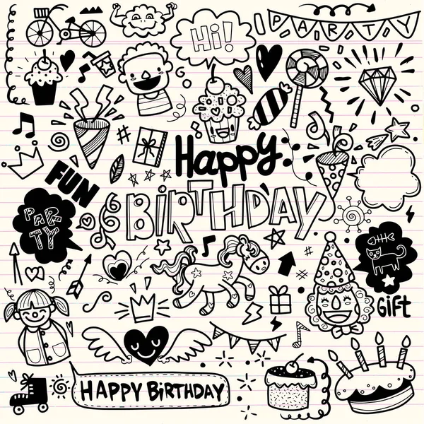Doodle Geburtstagsparty Hintergrund Hand Zeichnen Geburtstag Element — Stockvektor