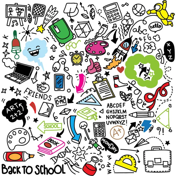 Clipart École Icônes Symboles Vectoriels École Doodle Objets Éducatifs Statiques — Image vectorielle