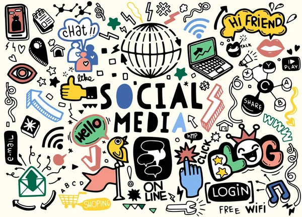 Scarabocchi Vettoriali Dei Social Media Linea Grafica Vettoriale Doodle Serie — Vettoriale Stock