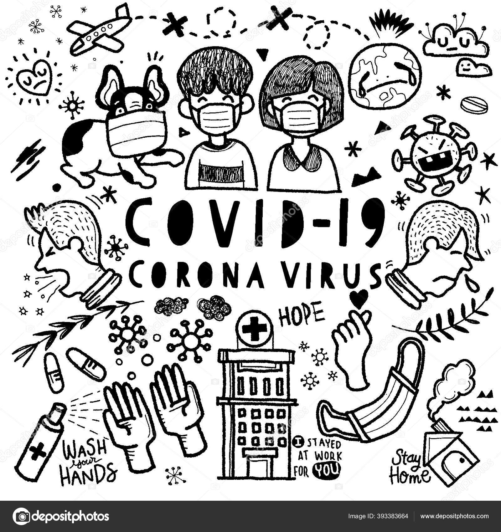 Illustration Doodle Cute Covid Corona Virus Hand Drawn Illustrator Line Stock Vector Image By C 9george
