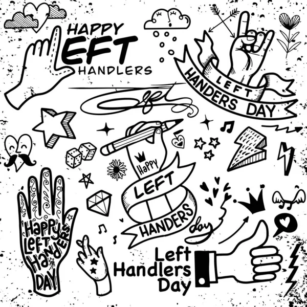 Left Handers Day Hand Drawn Tattoo Style Vector Calligraphy Posters — Stock Vector