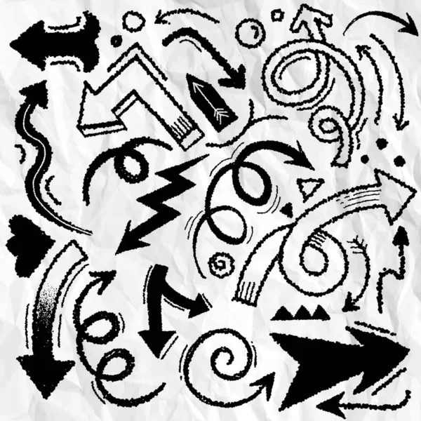 Hand Drawn Arrow Set Collection Grunge Style Illustration Doodle Illustrator - Stok Vektor