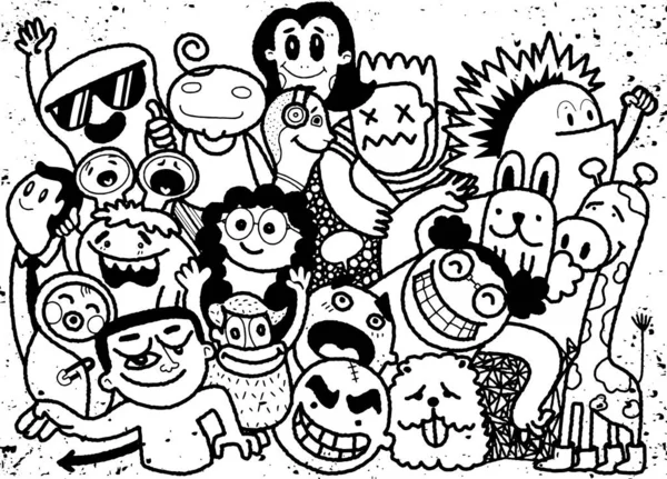 Activités Funny Doodle People Set Modèle Illustration Dessiné Main Vectoriel — Image vectorielle