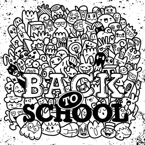 Bildungskonzept Schulhintergrund Mit Handgezeichneten Schulmaterialien Und Comic Sprechblase Mit Back — Stockvektor
