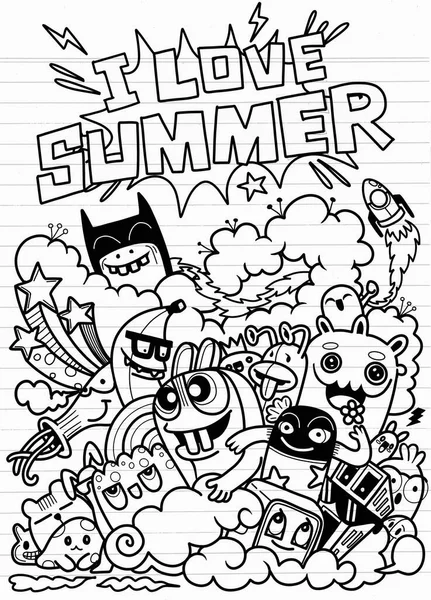 Vector illustration of Doodle cute  ,Hand drawn set of cute doodles for decoration Funny Doodle Summer , Doodle set of funny monster