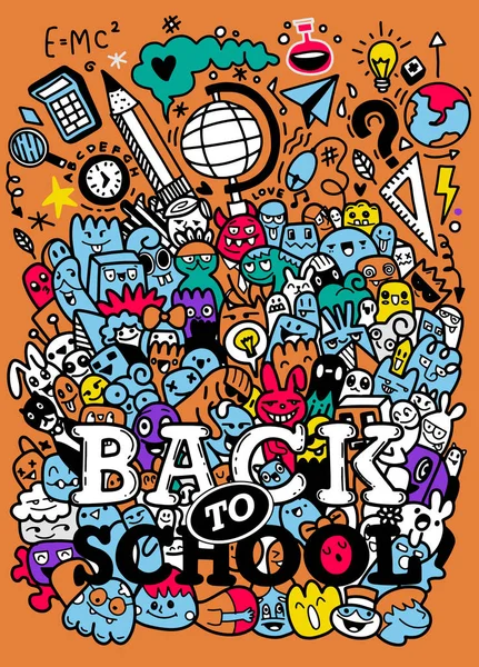 Bildungskonzept Schulhintergrund Mit Handgezeichneten Schulmaterialien Und Comic Sprechblase Mit Back — Stockvektor