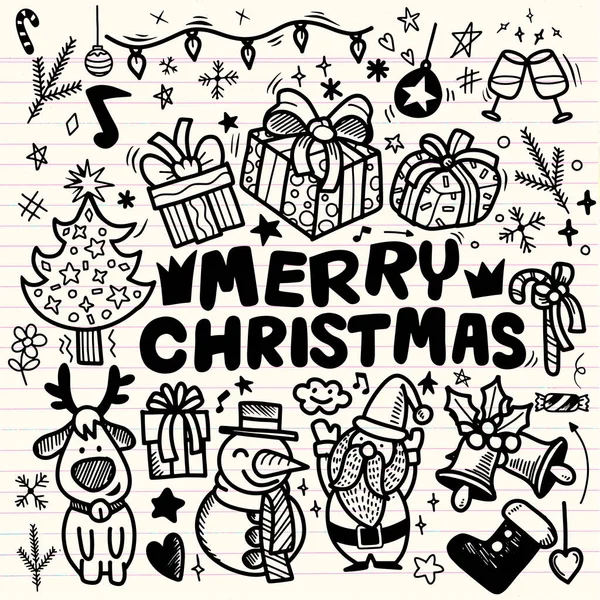 Doodle Fundo Natal Freehand Christmas Esboço Doodles Hand Drawn Vector — Vetor de Stock
