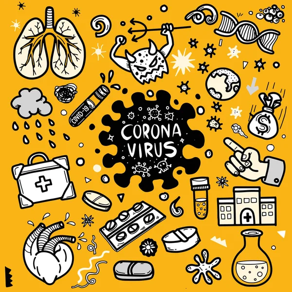 Vector Illustration Doodle Cute Covid Corona Virus Doodle Element Infographic — Stock Vector