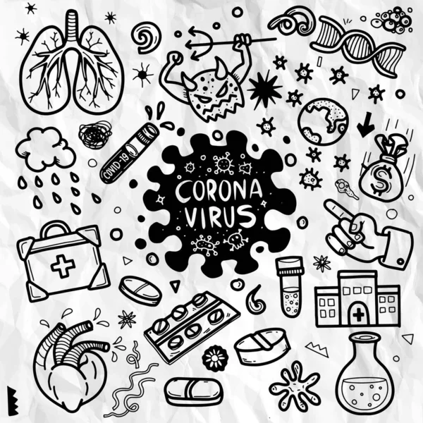 Vector illustration of doodle cute for covid-19 , corona virus doodle element for infographic design