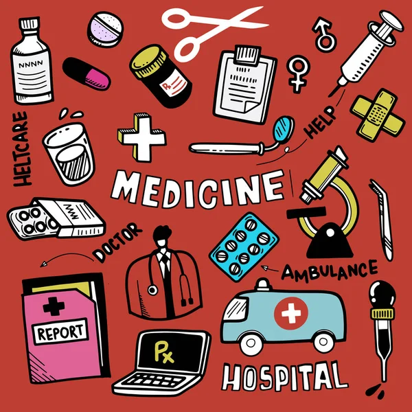 Zestaw Ikon Medycznych Ikony Medyczne Zestaw Ikon Medycznych Stylu Doodle — Wektor stockowy