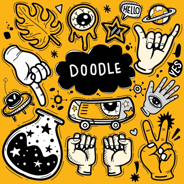 Dibujado Mano Vector Ilustración Conjunto Doodle Ilustrador Línea Herramientas Dibujo — Vector de stock