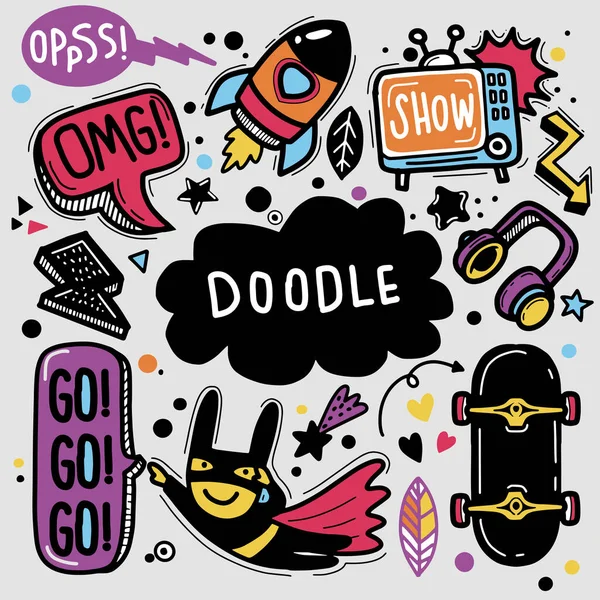 Ícones Adesivo Desenhado Mão Doodle Ilustração Vetor Desenhado Mão Doodle — Vetor de Stock