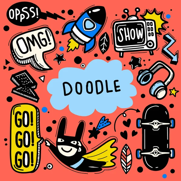 Ícones Adesivo Desenhado Mão Doodle Ilustração Vetor Desenhado Mão Doodle — Vetor de Stock