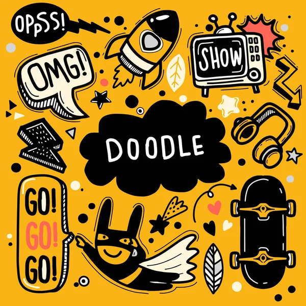 Ícones Adesivo Desenhado Mão Doodle Ilustração Vetor Desenhado Mão Doodle — Vetor de Stock