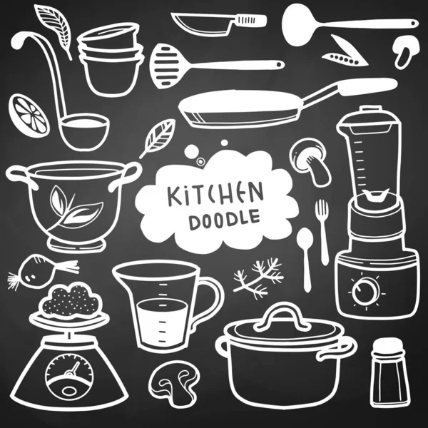 Set Kitchen Utensil Doodle Hand Drawn Vector Illustration Doodle Set — Stock Vector